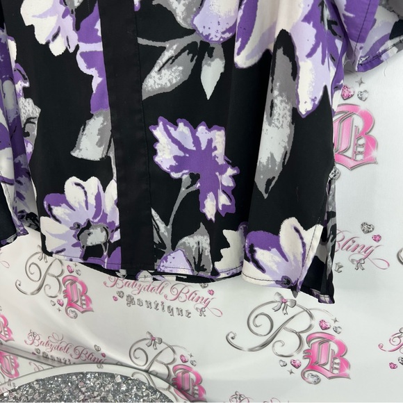 Ricki's long sleeve blouse half zip silver Black and Purple Floral Blouse - Picture 6 of 11